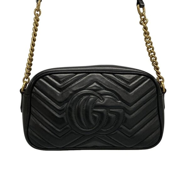 Auth GUCCI GG Marmont Quilting Small Shoulder Bag 447632 Black Leather - Picture 2 of 16